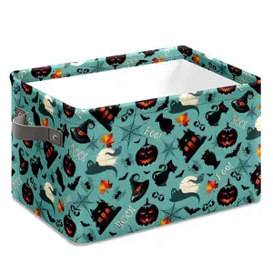 Boo Basket Cube Organizer Bins Trick or Treat Bags Spooky Basket Stuffers for Boyfriend Dual Handles for Closet Shelf 10x14x8 Inch Halloween Design