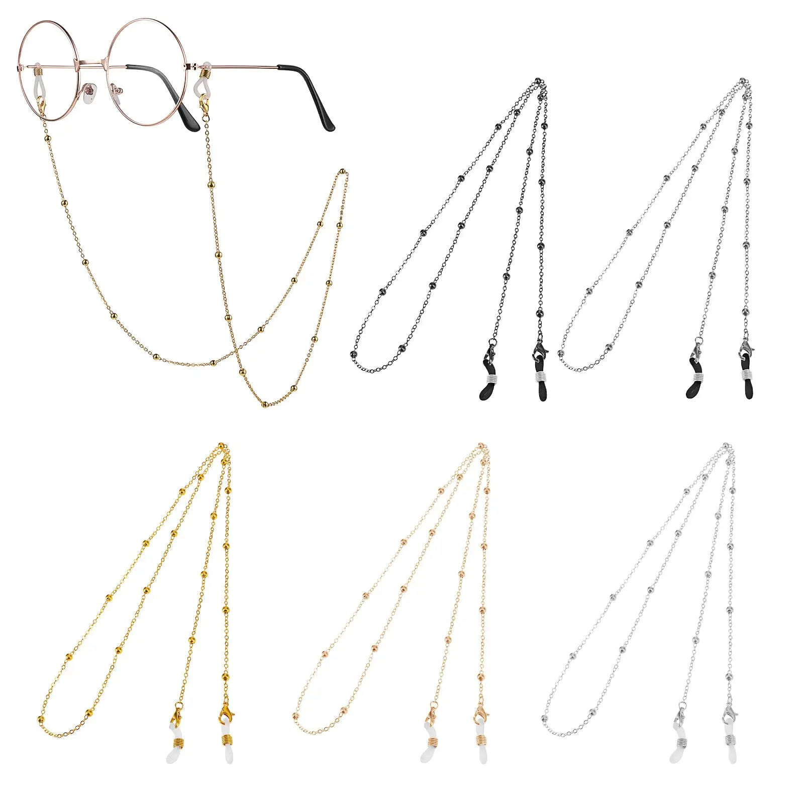 5Pcs Eyeglass Holders Around Neck Eyeglass Chain for Women Stylish | Beaded Glasses Lanyard for Girls Kids Men Glasses Neck Strap Vintage Reading Glasses Chain with Eyeglass Loop