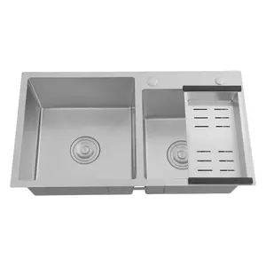 Double Bowl Stainless Steel Sink 78x43cm Heavy Duty with Drain Basket for Kitchen Laundry Garage Restaurant Countertop or Undermount Installation