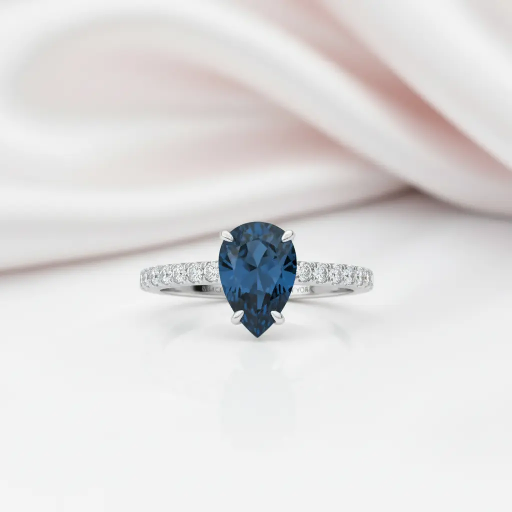 Pear Cut Blue Sapphire Engagement Ring