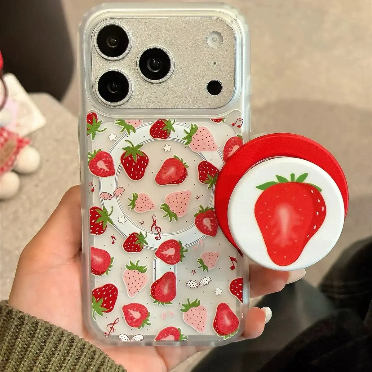 Strawberry Compatible with Apple 16 Pro Max Phone Case 15 Plus Magnetic 14 Stand 13 Pro Skin Feel 16e Creative 17
