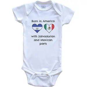 Born in America with Salvadorian and Mexican Parts Funny El Salvador Mexico Flags One Piece Baby Bodysuit