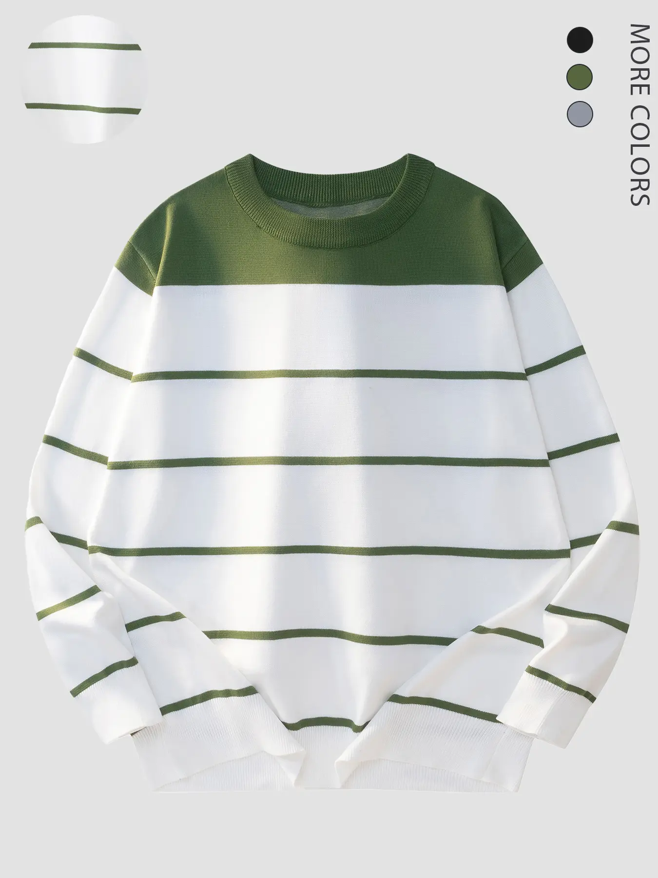 Men's Striped Round Neck Long Sleeve Knit Sweater Pullover, Casual Fitted Design, Fresh Color Block, Simple Collar, Perfect for Daily Wear & School