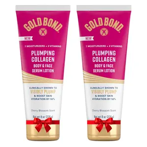 (A)Gold Bond Plumping Collagen Body & Face Serum Lotion – Cherry Blossom, Hydrating Collagen Peptide Complex, 8 oz, Pack of 2