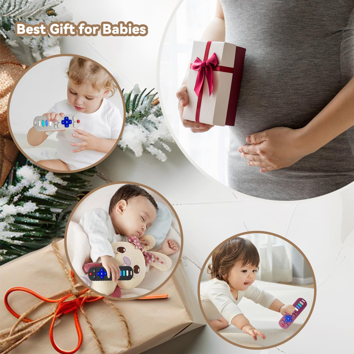 3pack Silicone Baby Teething Toy - Baby Chew Toy for Teething Relief, Toddler Sensory & Baby Remote Toy, Food-Grade Safe for 3-24 Months, Valentine's Birthday Gift(Beige&Blue&Gray)