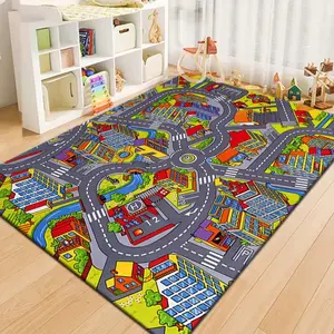 Interactive City Road Map Play Mat Flannel Area Rug - Oversized Soft Plush Mat for Playroom & Bedroom, Non-Slip Thick Educational Traffic Pattern Home Decor for Kids #CityRoadRug #KidsPlayMat #EducationalCarpet #FlannelMat #NonSlipRug