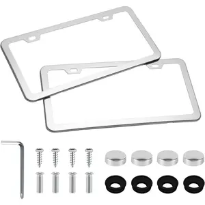 Chrome License Plate Frames, 2 Holes Stainless Steel License Plate Covers, 2 count  License Plate Holder, Automotive Accessories, Slim Design with Bolt and Gasket Cover for  ()