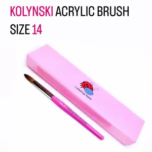 100% KOLINSKY ACRYLIC NAIL BRUSH SIZE 14-PINK WOOD HANDLE ACETONE PROOF & MONOMER -PROOF: BY **LADYBUGNPRODUCTS**PERFECT FOR FLAWLESS APPLICATION.