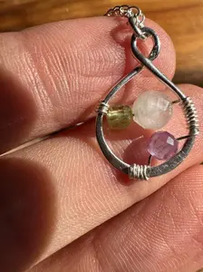 Peridot, Moonstone & Amethyst Gemstone Moonchild Infinity Necklace - Symbolic of Lunar Energy & Affirmation Included