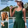 NVWA Female High-Stretch Contrast Color Accents Athletic Dress - Sleeveless, Backless, Fitted, Quick Dry, Cool Touch for Hot Days, Figure-Flattering, Pocketed, Shorts-Included Tennis Attire for Yoga, Gym Workout Apparel