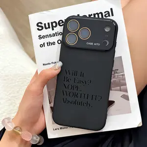 Black English Letters Imitation Liquid Feel Large Window Phone Cases, Suitable for iPhone 17/16/15/14/13/12/11/XS/X Pro MAX, Pro, Plus Series, Protection, Anti-fingerprint, Lightweight, It Is Very Suitable for Halloween, Christmas and
