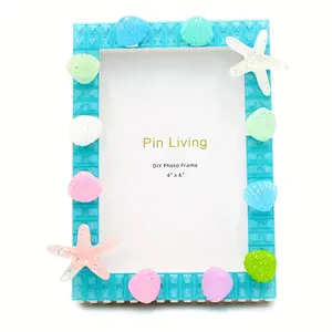 [Creative Picture Frame] 1pc Ocean Seashell Starfish Picture Frame | 4''x6'', Creative Building Blocks Photo Frame For Wall And Tabletop Display, Art Home Decor, For Birthday Party Decor, Party Gift