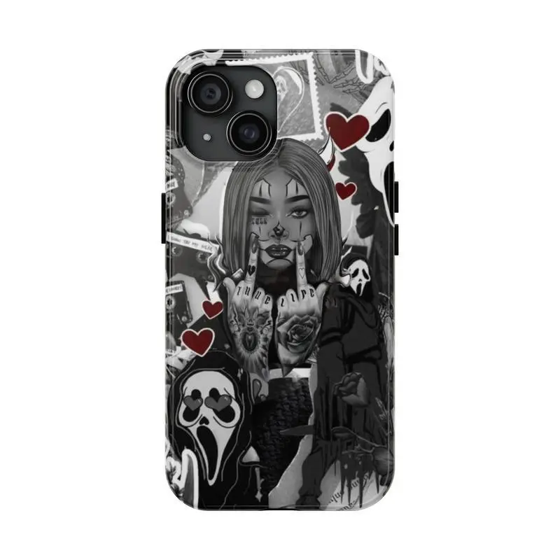 Gothic Y-Dark Cool Girl Custom Smartphone Case - Shock Resistance Protective Cover for iPhone 11-17 Pro Max, Samsung S22-S25 Ultra, Cellphone Devices, Ideal Christmas Thanksgiving Gift, Casing, Accessories, Protection, Shockproof