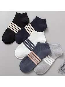 Men's Short Socks Set, 5 Pairs Moisture-Wicking Business Socks, Lightweight for Spring Summer Fall, Sweat-Resistant