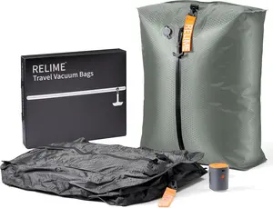 Classic Series Vacuum Bags for Travel Luggage with Pump, Compression Bags for Suitcases and Backpack, Vacuum Seal Packing cube for Cloth Packing ((2PC + PUMP Gray & Green)