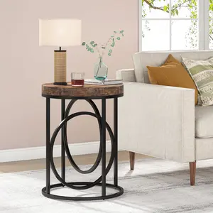 Tribesigns Modern Round End Table with Thick Wood Top and Unique Black O-Shaped Base - Midcentury Accent Table Nightstand