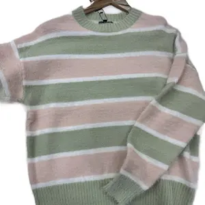 Pink/Green Striped Fuzzy Sweater
