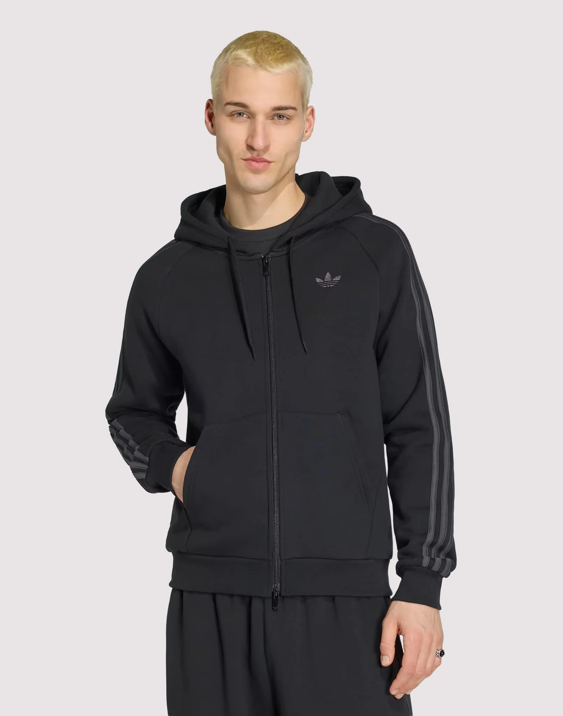 Mens Adidas Adicolor Over The Hood Stripes Fleece Full-Zip Hoodie