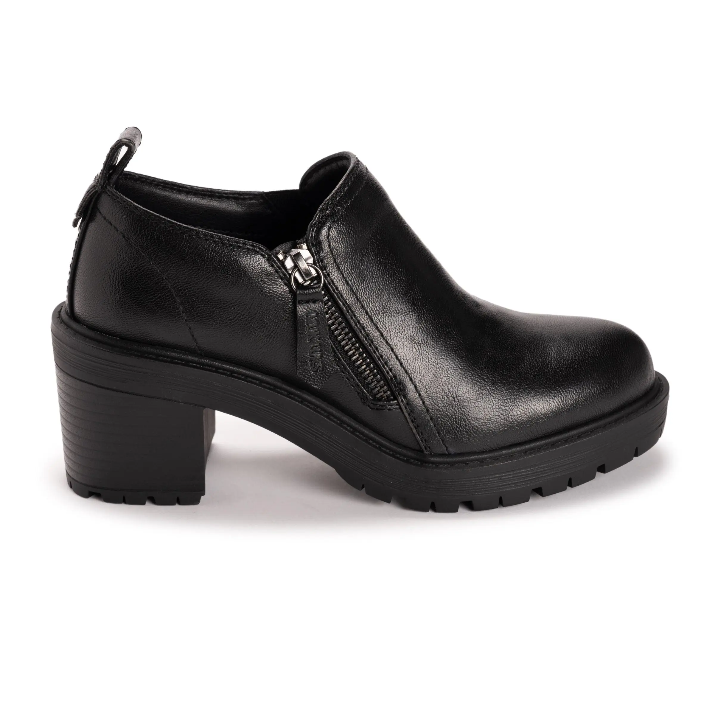 Muk Luks Women's Lainey Ankle Shootie, Stylish Chunky Platform Block Heels with Side Zip and Comfort Memory Foam Insole