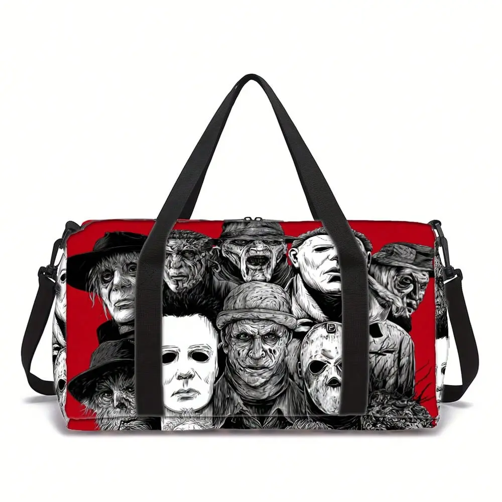 Red Horror Character Duel Print Durable Travel Duffel Bag Mini Gym Bag Unisex Halloween Gift Ideal for Daily Workout Short Trips