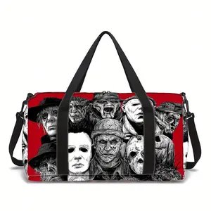 Red Horror Character Duel Print Durable Travel Duffel Bag Mini Gym Bag Unisex Halloween Gift Ideal for Daily Workout Short Trips