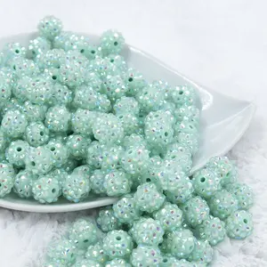 12mm Aqua Marine Rhinestone AB Bubblegum Beads