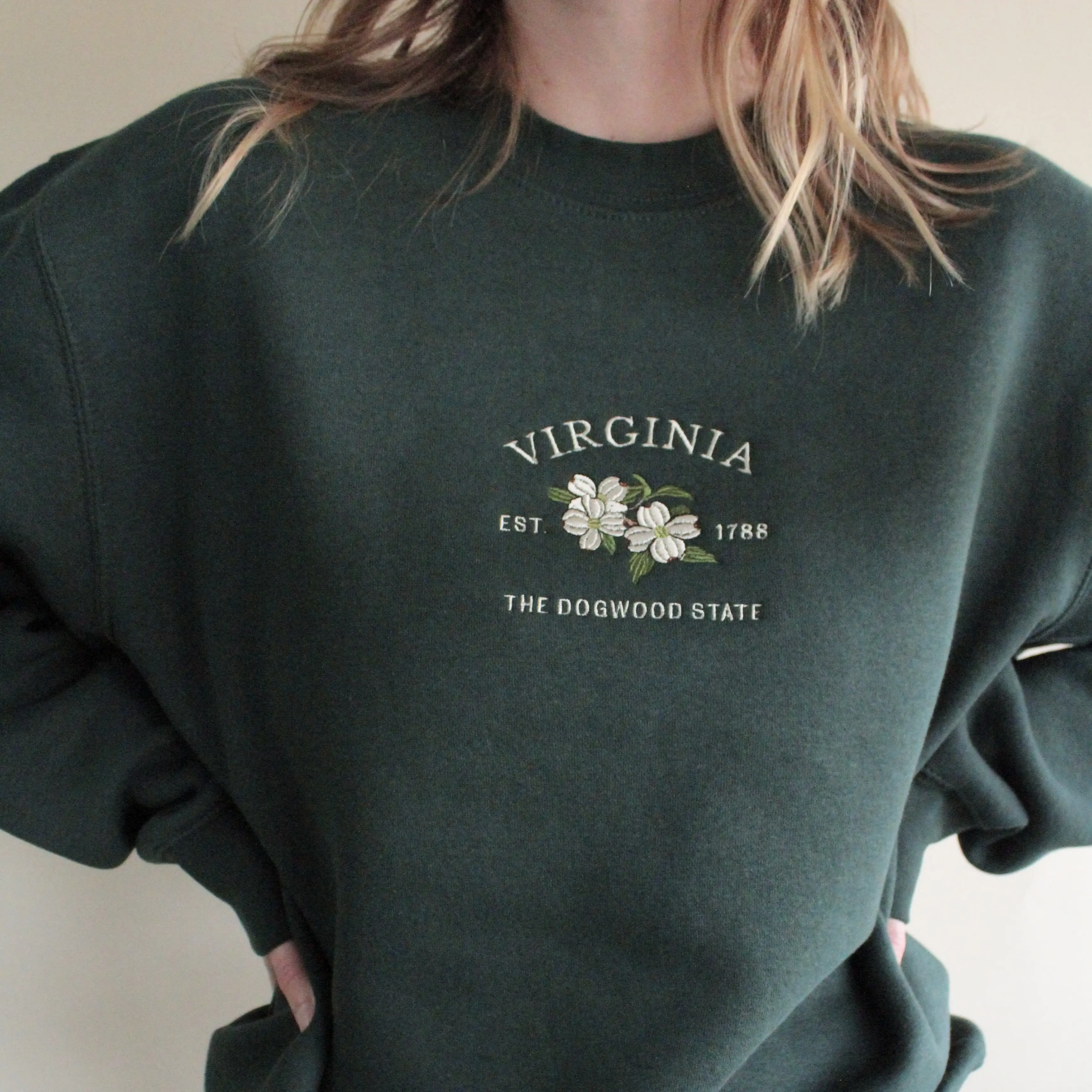 Virginia Dogwood Embroidered State Flower Crewneck Sweatshirt Unisex