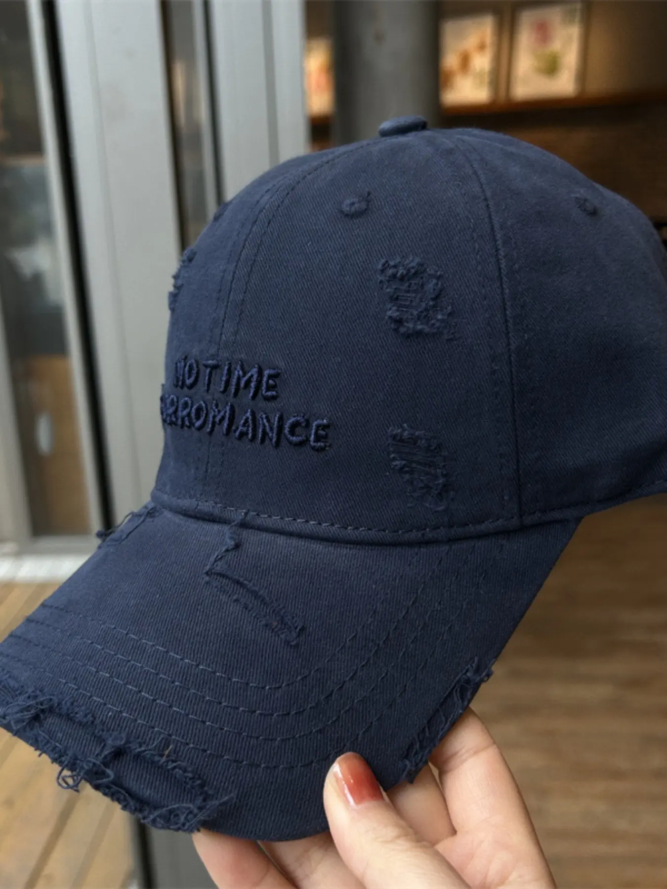 Women\'s Navy Distressed Mesh Back Adjustable Classic Comfortable Baseball Cap Summer Mesh Short Brim Baseball Cap Men Women Adjustable  main image 4