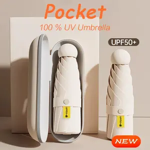 Portable Mini Sun Umbrella with Storage Case - 6 Ribs Lightweight Compact Foldable UPF50+ UV Protection Windproof for Women, Kids,Men