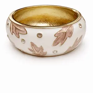 Blush Luxe Bracelet with Leaf Design and Rhinestones