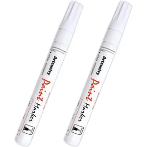 White Paint Pens Marking Pens Permanent Markers - 2 Pack Oil Based Waterproof Markers for Tire, Rubber, Wood, Rocks, Metal, Canvas, Plastic, Dark Surface, Craft Office Supplies, Medium Point