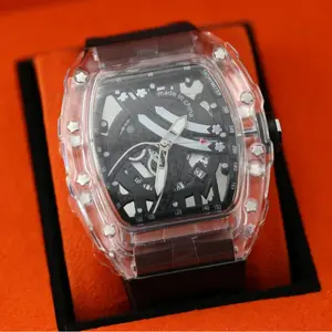 Men's Casual Business Fashion Trend Watch New High-Value Fashion Trend Transparent Luminous Barrel-Shaped Men's Wristwatch