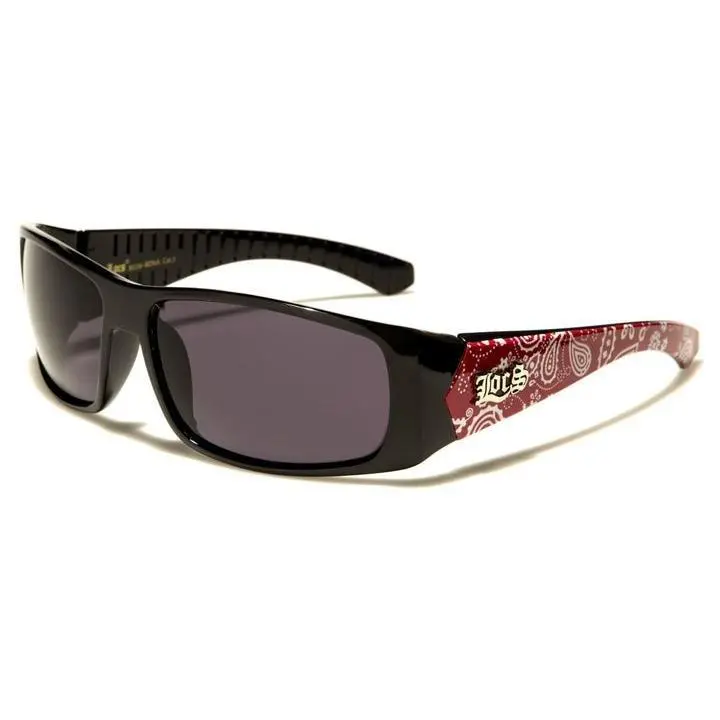LOCS Oval Men's Sunglasses 91114 - Stylish Wrap Around Design with Chunky Frames & Red Paisley Pattern for Optimal Peripheral Coverage