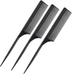 3 Pack Carbon Fiber Rat Tail Styling Comb, Heat Resistant Anti Static Teasing for Back Combing Root Teasing Adding Volume Evening Styling(Black)