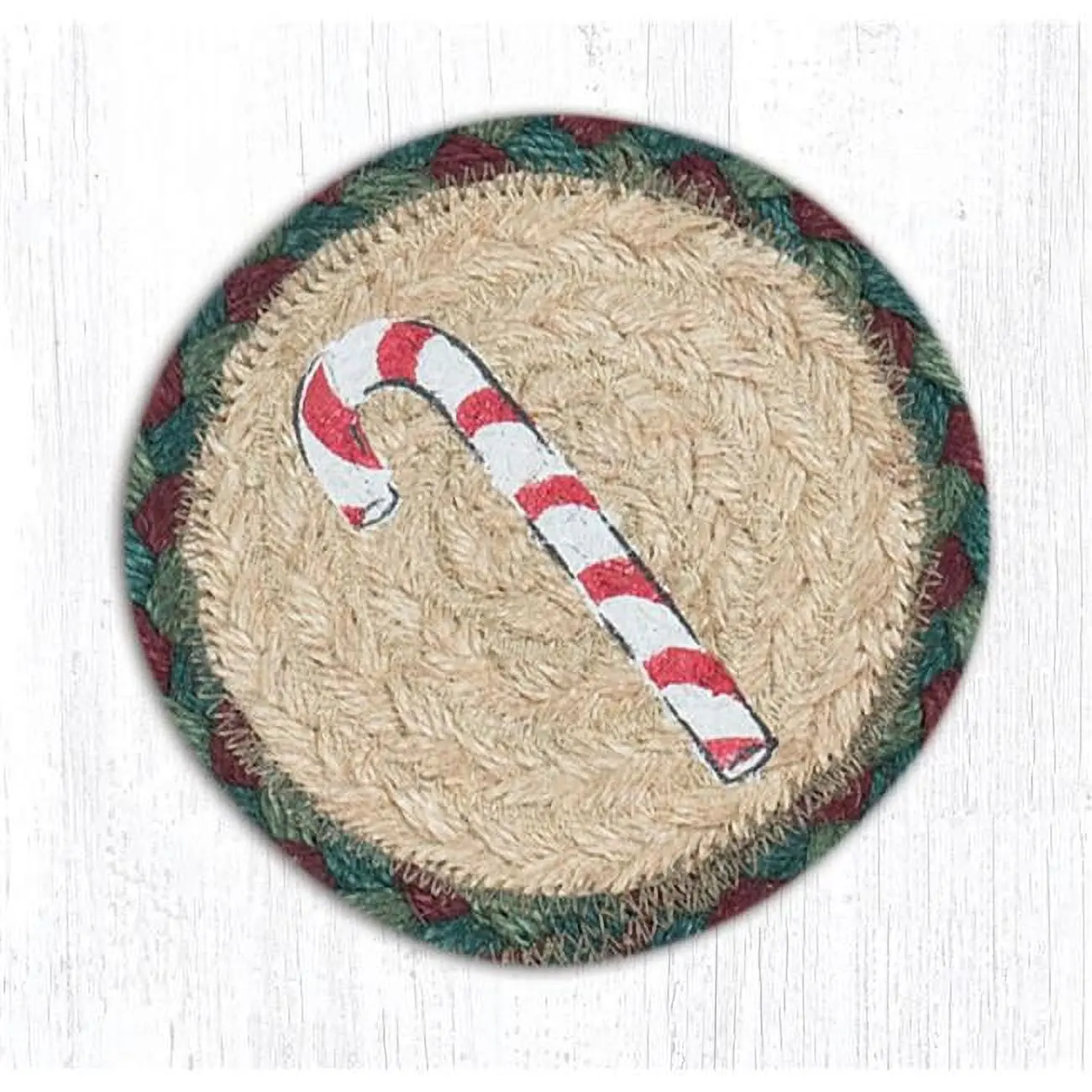 Capitol Importing 31-IC508CC 5x5 in. Jute Round Print Coaster, 0.17 in. Candy Cane Design Kitchen Tableware Accessory