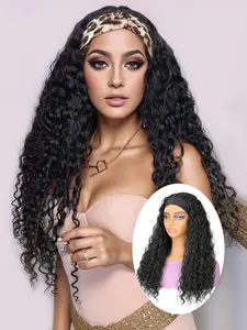 22 Inch Synthetic Curly Wavy Extension Hair Band Female Wig Deep Wave Black Burgundy Brown Multi-colored Wig With Headband For Women Wear Daily Party And Halloween, Cosplay, Christmas, Cranival Festival
