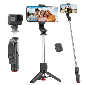 Mini Jumping Selfie Stick with Bluetooth Remote Control, Detachable Beauty Fill Light, 360-Degree Rotating Bracket, Foldable Design, Compatible with iPhone, Compact and Portable Camera Stabilizer