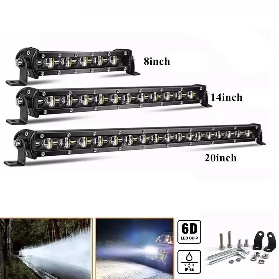 8/14/20 Inch Super Slim 6D Lens LED Light Bar Combo Flood Driving Fog Off Road Work Light Pods for Truck SUV ATV 4x4 4WD Tractor Boat