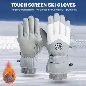 Winter Unisex Snowboard Ski Gloves PU Leather Non-slip Touch Screen Waterproof Fleece Warm for Motorcycle Cycling Snow Activities