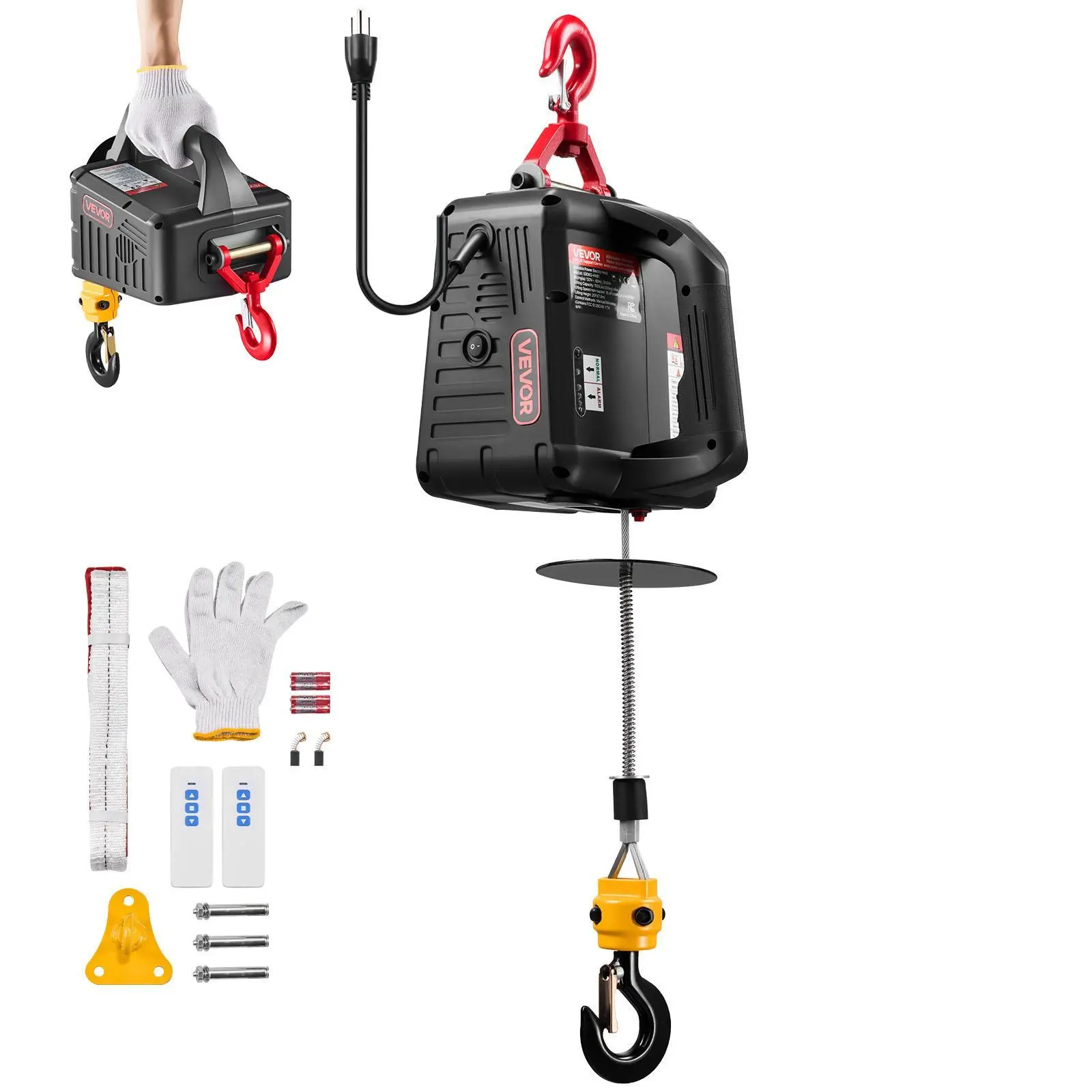 【BackToSchool】VEVOR 2-in-1 Electric Hoist Winch Engine Hoist, 1100 lbs Capacity, 1500W Motor, 25 ft Galvanized Steel Cable, 16.4 ft/min Speed, 360° Security-Latch Carbon Steel Hooks, Handles, 2-in-1 Manual & Wireless Remote Control, for Warehouse, Garage,