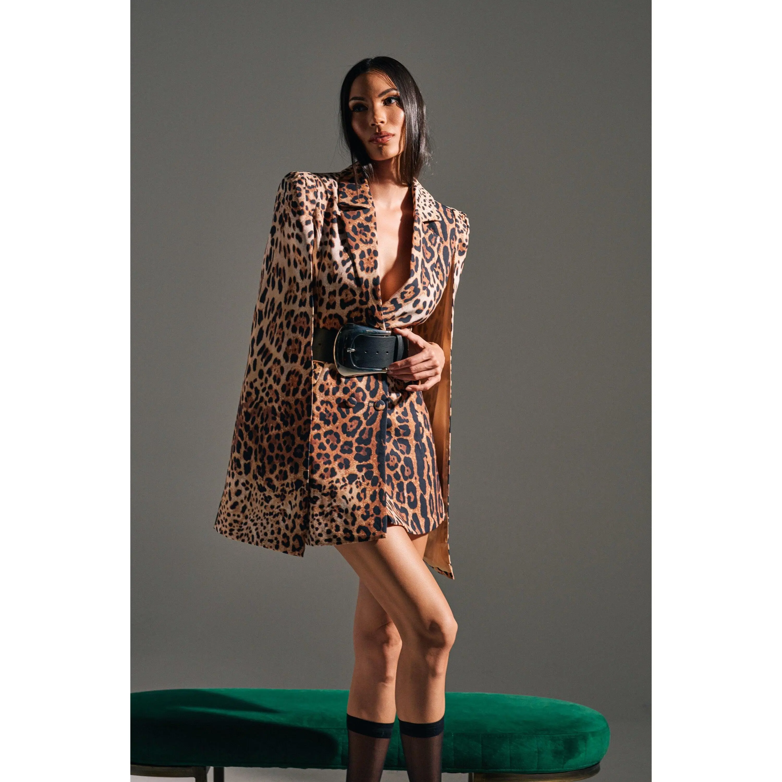 AMINAH LEOPARD PRINT BLAZER DRESS