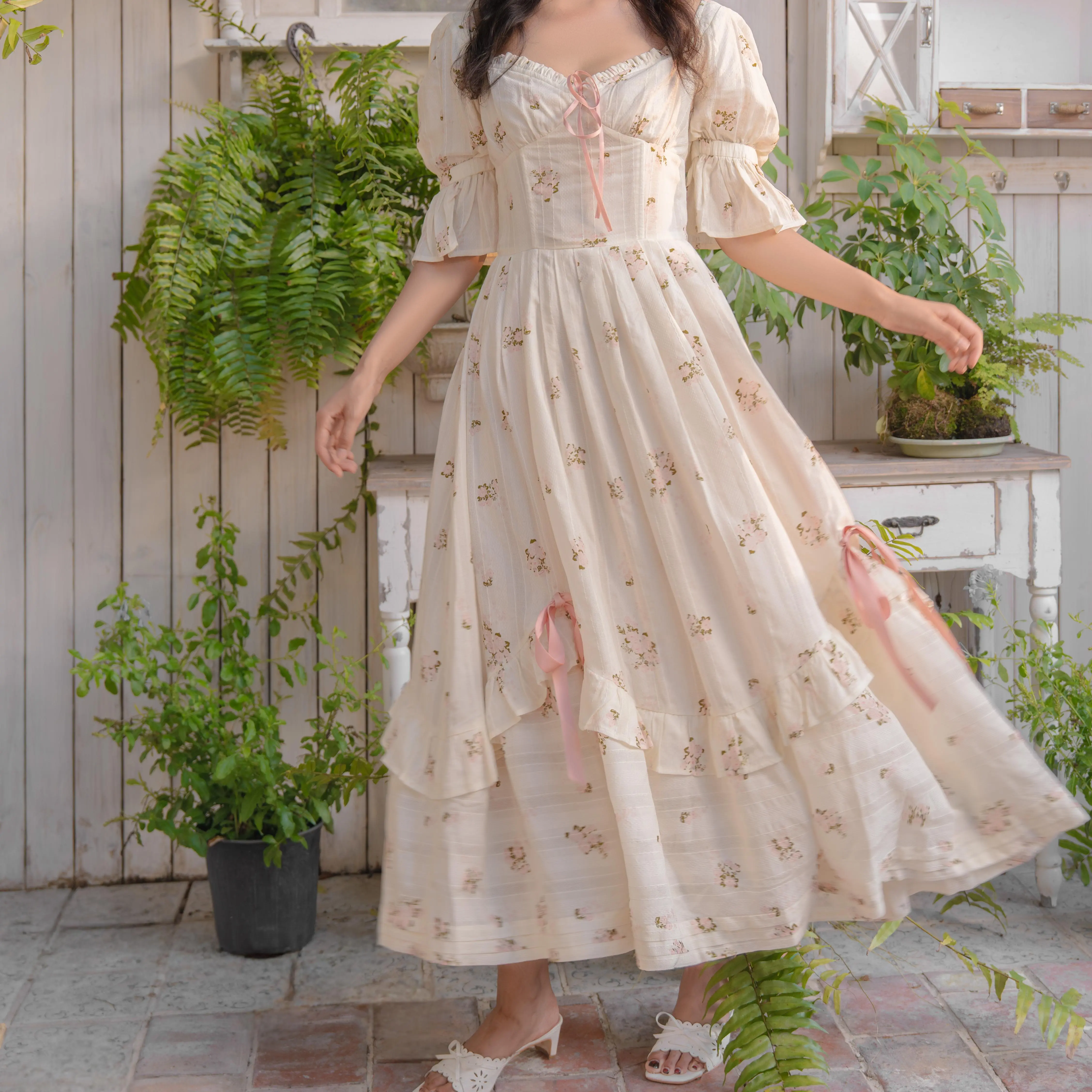 women dress floral elegant Floral Dress with V-Neck for Women Elegant & Long – Wilfred Smith
