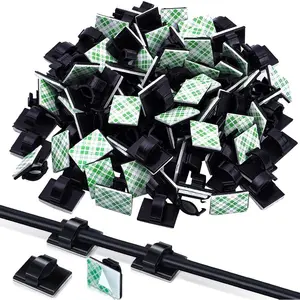 100 Pieces Adhesive Cable Wire Clips-Strong Cord Clips, Wire Holders, Cable Staples - Management Clamps for Wall, Under Desk, Car, Office and Home