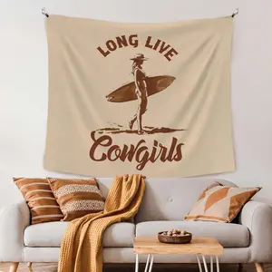 50x60in Western Coastal Cowgirl Surf Cloth Tapestry - Colorful Coastal Artwork Print Tapestry, Home Decor for Bedroom & Living Room, Cowgirl-Themed Wall Hanging for Beach House, Artwork Print Tapestries