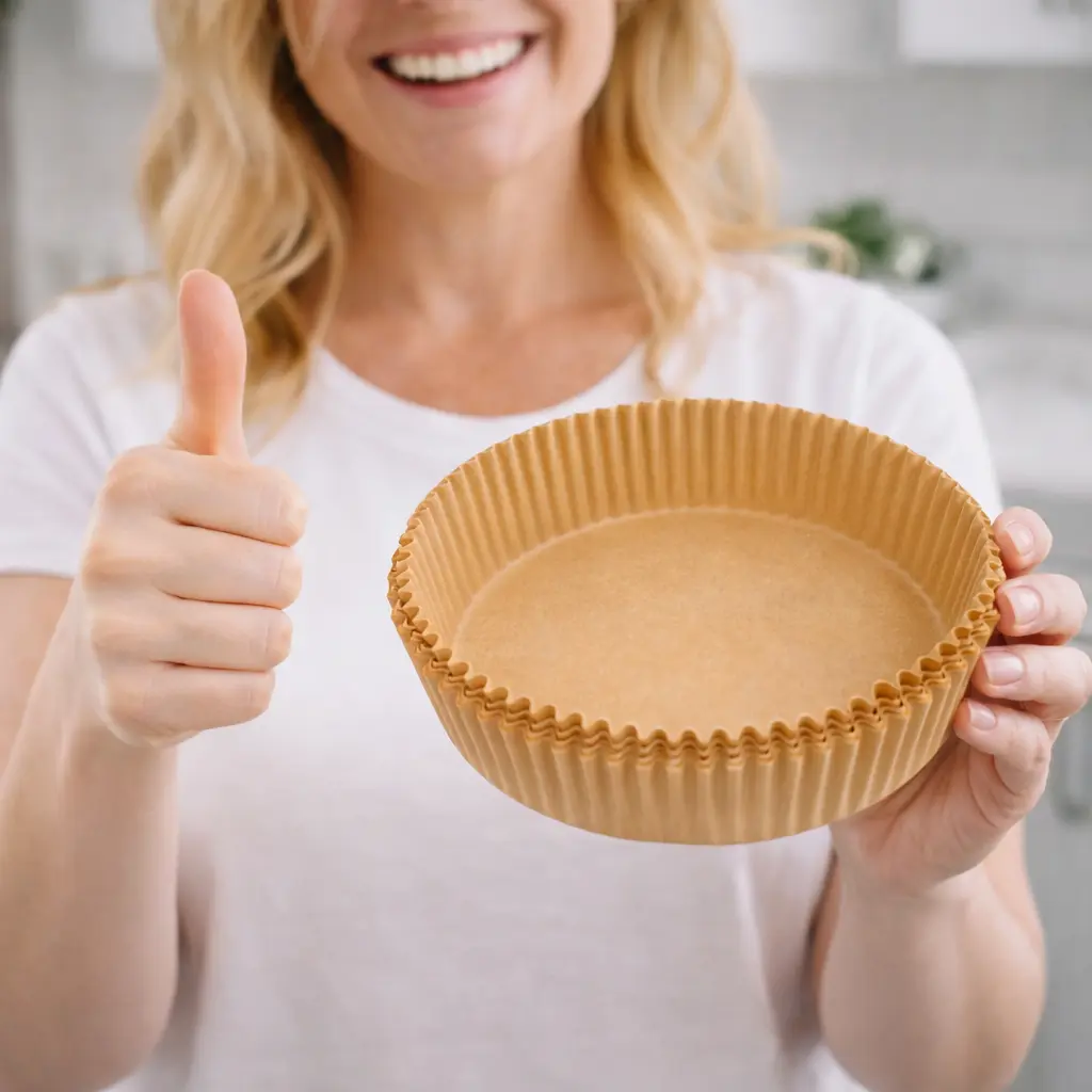 8IN Non-Stick Unbleached Air Fryer Paper Liners, 50Pcs Parchment Liners for Air Fryer & Microwave, Even Cooking Kitchen Bakeware Accessory for Reducing Food Cooking Oils