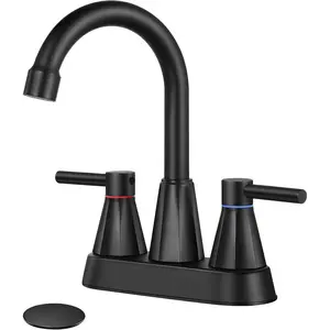 4 inches 3 Hole 2-Handle Bathroom Sink Faucets with Pop Up Drain Matte Black