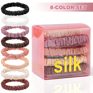 8PCS/Set, Silky Hair Scrunchies 1 Box Skinny Scrunchies Ponytail Holders Hair Care Accessories Silk Hair Ties