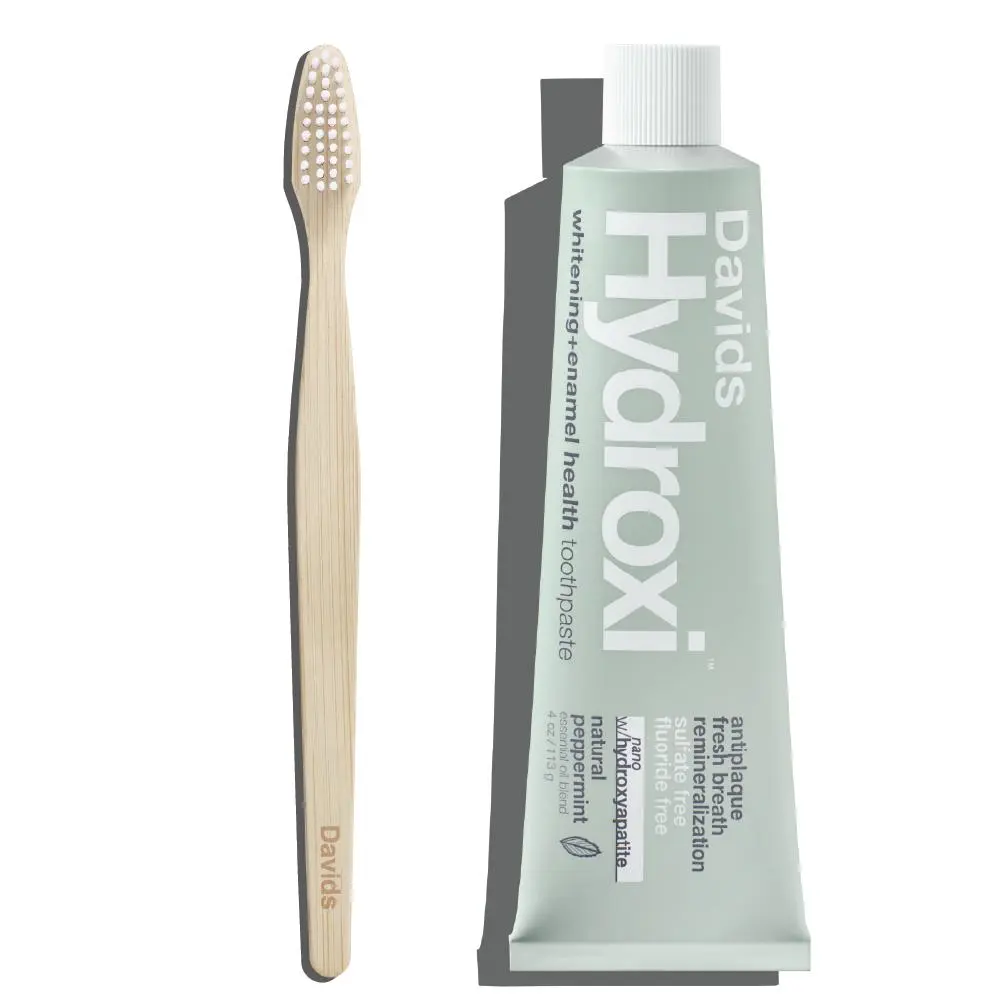 Davids Starter Kit - Sensitive, Gentle, Fluoride-Free Hydroxi Whitening & Enamel Health Toothpaste with Nano Hydroxyapatite, Bamboo Toothbrush - TikTok Exclusive Bundle Price