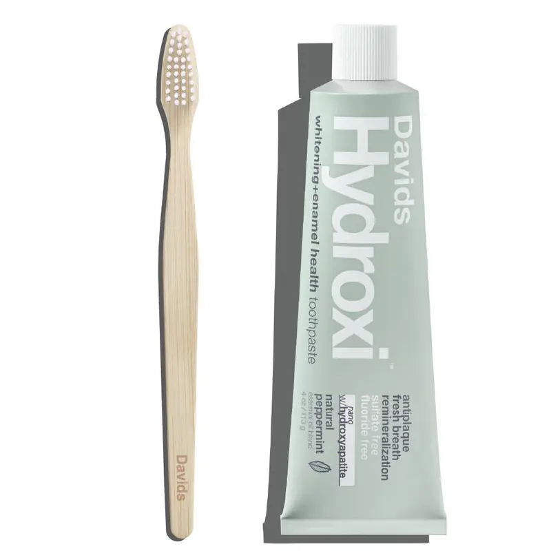 Davids Starter Kit - Hydroxi Whitening & Enamel Health Toothpaste with Nano Hydroxyapatite, Bamboo Toothbrush, Soft Plant-Based Bristles, Fluoride-Free,  - TikTok Exclusive Bundle Price