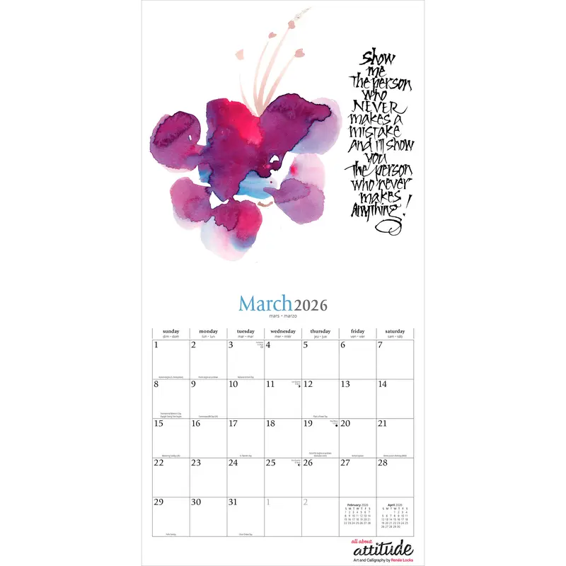 All About Attitude | 2026 12 x 24 Inch (Hanging) Monthly Square Wall Calendar | Featuring the Artwork of Renee Locks | Plastic-Free | Brush Dance | Art Paintings Inspiration Motivation 2